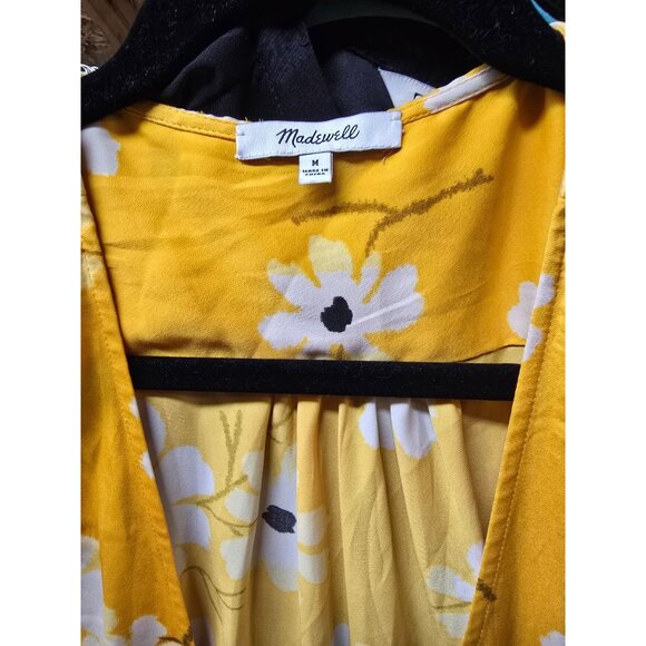 Madewell Midi Dress Yellow White Floral Print Puff Sleeve Wrap Medium - Picture 3 of 9